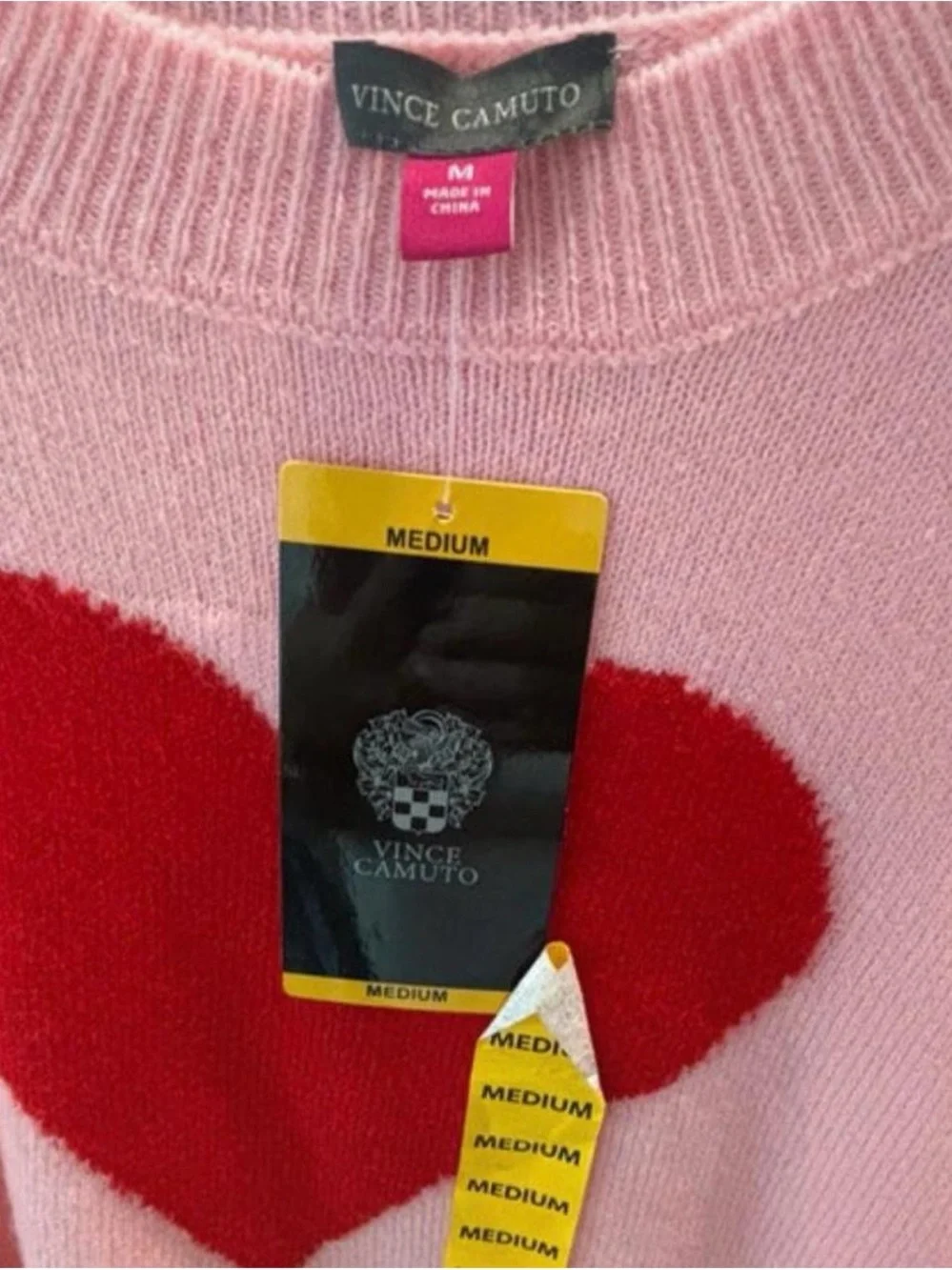 Vince Camuto Pink Crewneck Sweater with Red Heart M Love Valentine